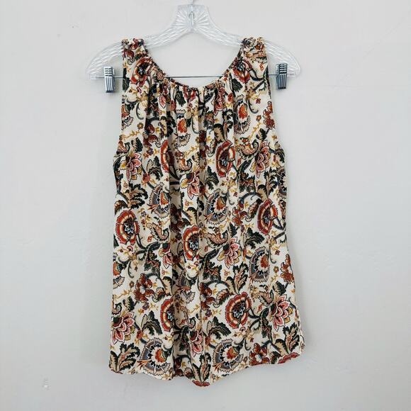 Loft Outlet White And Red Sleeveless Floral Blouse Women’s Size L - Picture 1 of 7